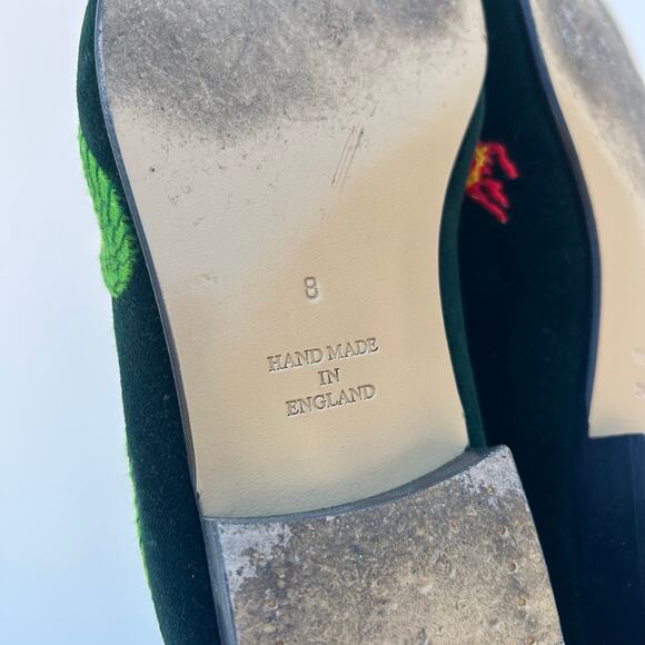 Shipton & Heneage Men’s Velvet Smoking Slippers Loafers Green Dragon Quilt US 9 - Picture 9 of 9